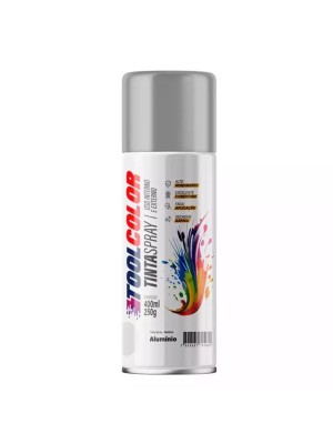 Tinta Spray Metálica Alumínio Toolcolor 400ml Alta Cobertura, Brilho Metálico e Secagem Rápida