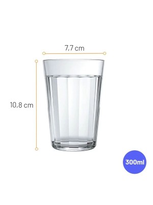 Copo Americano Long Drink 300ml – Vidro Reforçado, Design Clássico com Relevos, Ideal para Sucos, Drinks, Refrigerantes e Bebidas Geladas