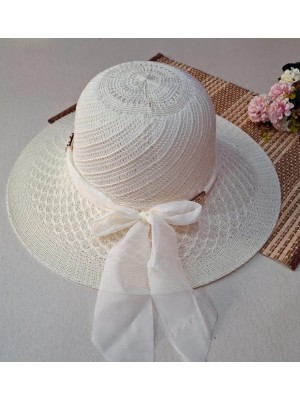 Chapéu de Palha Feminino com Laço Elegante Aba Larga Para Praia, Verão e Passeios ao Ar Livre