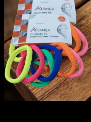Elástico de Cabelo Colorido 4,5cm com 6 Peças Antidanos e Alta Elasticidade