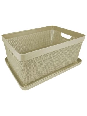 Caixa Organizadora com Tampa Juta 15L Cru para Quarto, Banheiro, Escritório e Closet – Textura Rattan, Empilhável e Multiuso