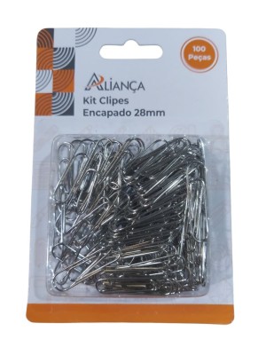 Clipes para Papel 28mm com 100 Peças Encapado Aliança – Organização de Documentos