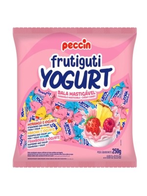 Bala Frutiguti Yogurt Sortida 400g Peccin – Bala Mastigável com Sabores de Frutas e Iogurte Ideal para Festas, Consumo Diário e Revenda