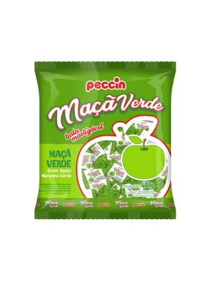 Bala Maçã Verde 400g Peccin – Bala Mastigável Sabor Maçã Verde Refrescante Ideal para Festas, Consumo Diário e Revenda