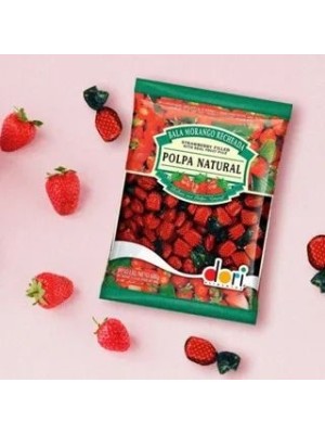 Bala Morango Recheada 600g Dori com Polpa Natural – Bala Sabor Morango Embalada Individualmente para Festas, Revenda e Consumo Diário
