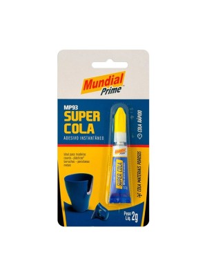 Cola Instantânea MP93 2g Mundial Prime Fixação Rápida e Forte para Plástico, Metal, Madeira e Reparos Gerais