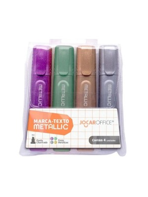 Marca Texto Metálico Estojo com 4 Unidades – Marca-Texto com Ponta Chanfrada e Cores Metálicas para Estudo, Planner e Escritório