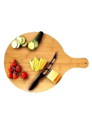 Tábua de Madeira Redonda 20x30cm com Alça Média para Corte, Servir Carnes, Churrasco e Petiscos