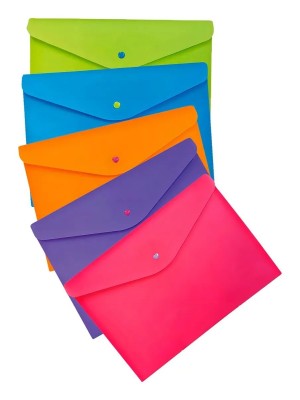 Pasta Envelope com Botão A4 Full Color Plástica para Organização de Documentos Escolares, Escritório e Home Office