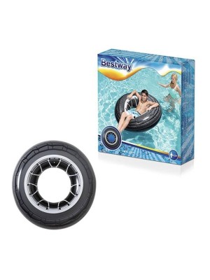 Boia Circular Inflável 119cm Estampa Pneu Preta para Piscina Praia e Lazer Verão