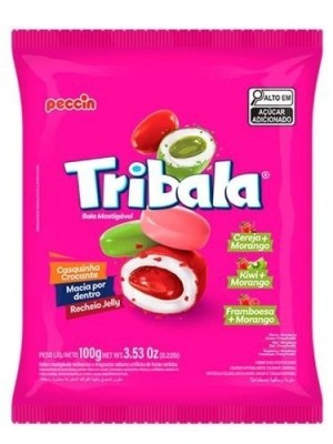 Bala Tribala Morango Sortida 100g Bala Mastigável com Recheio Jelly Casquinha Crocante