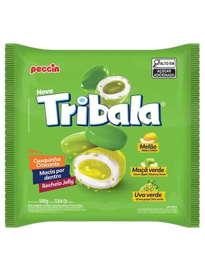 Bala Tribala Sortida 3 Sabores 500g Bala Mastigável Recheada com Jelly Casquinha Crocante