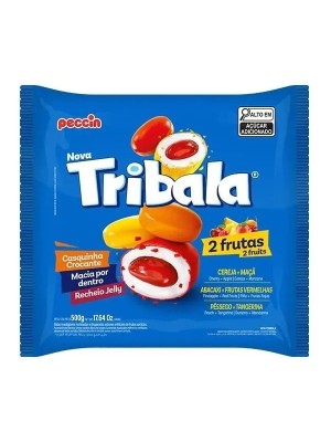 Bala Tribala 2 Frutas 500g Bala Mastigável Recheada com Jelly Casquinha Crocante para Festas e Revenda