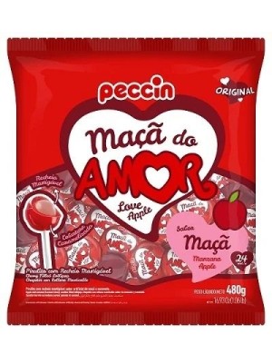 Pirulito Maçã do Amor 480g Peccin – Pirulito Sabor Maçã Embalado Individualmente Ideal para Festas, Lembrancinhas e Revenda