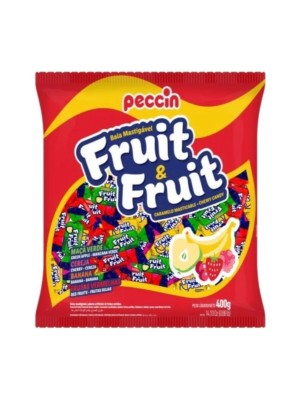 Bala Fruit e Fruit Sortida 400g Peccin – Bala Mastigável com Sabores Frutados Sortidos Ideal para Festas, Consumo Diário e Revenda
