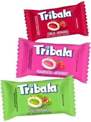 Bala Tribala Morango Sortida 500g Bala Mastigável com Recheio Jelly Casquinha Crocante