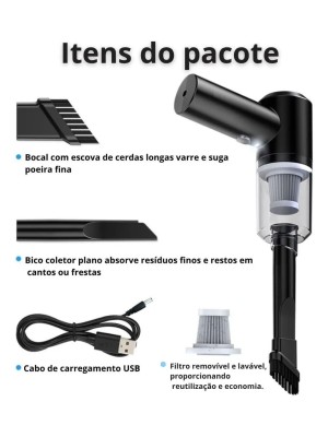 Mini aspirador de pó portátil 3 em 1 USB recarregável para limpeza de carro, teclado e ambientes domésticos