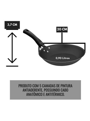Frigideira francesa 20cm preto/preto 200mm em alumínio com revestimento antiaderente para uso diário