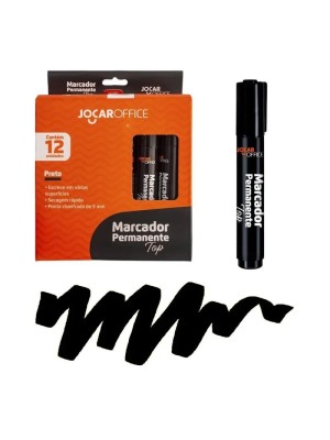 Marcador Permanente Preto Top Ponta Chanfrada 5mm Caixa com 12 Unidades Escrita em Várias Superfícies Secagem Rápida para Escritório Escola e Comércio