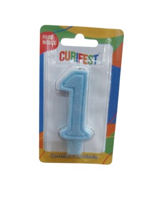 Vela Pop Azul Candy Nº 1 com Glitter para Bolo de Aniversário – Vela Numérica Azul Decorativa com Pavio Mágico para Festa Infantil e Adulto