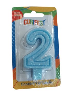 Vela Pop Azul Candy Nº 2 com Glitter para Bolo de Aniversário – Vela Decorativa Azul Claro Estilo Candy com Pavio Mágico para Festa Infantil
