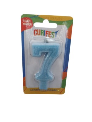 Vela Pop Azul Candy Nº 7 com Glitter para Bolo de Aniversário – Vela Numérica Decorativa Azul para Festa Infantil e Adulto com Pavio Mágico