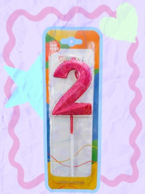 Vela Haste Concept Glitter Rosa Nº 2 Decorativa para Bolo Festa Aniversário Elegante