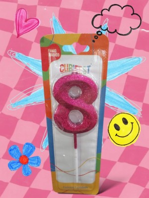 Vela Haste Concept Glitter Rosa Nº 8 Decorativa para Bolo Festa Aniversário Elegante