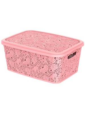 CESTO ORGANIZADOR C/ TAMPA 10L RENDA FLORAL ROSA UN.