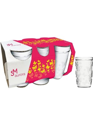 Copo Aurora 270ml Jogo com 6 Peças – Copos de Vidro Texturizados, Alta Transparência, Ideais para Sucos, Água e Bebidas Geladas