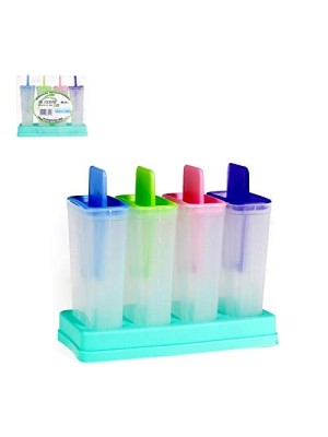 Forma de Picolé Sorvetinho com 4 Formas Plástico Reutilizável Ideal para Sorvete Caseiro, Geladinho, Sucos Naturais e Sobremesas Geladas