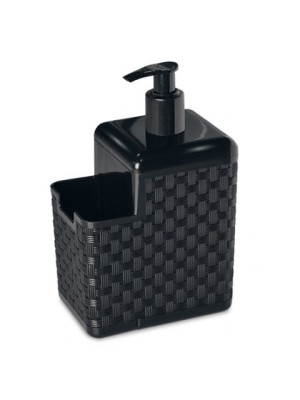 PORTA DETERGENTE E ESPONJA COM BICO DOSADOR RATTAN PRETO 8X12X13,5CM