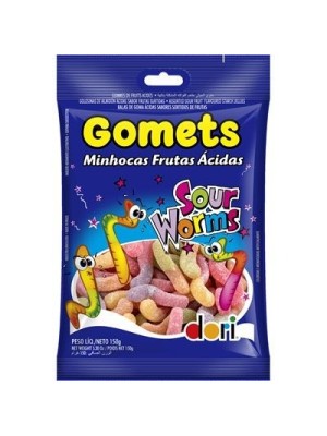 Gomets Goma Minhoca Ácida 150g Doces Gelatinosos Coloridos com Açúcar e Toque Azedinho para Festa, Lembrancinha e Revenda
