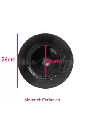 PRATO RASO PORCELANA PRETO GLOSSY 26CM UN.